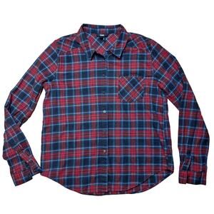 PAIGE red black plaid flannel button down womens size L Grunge dark acedamia